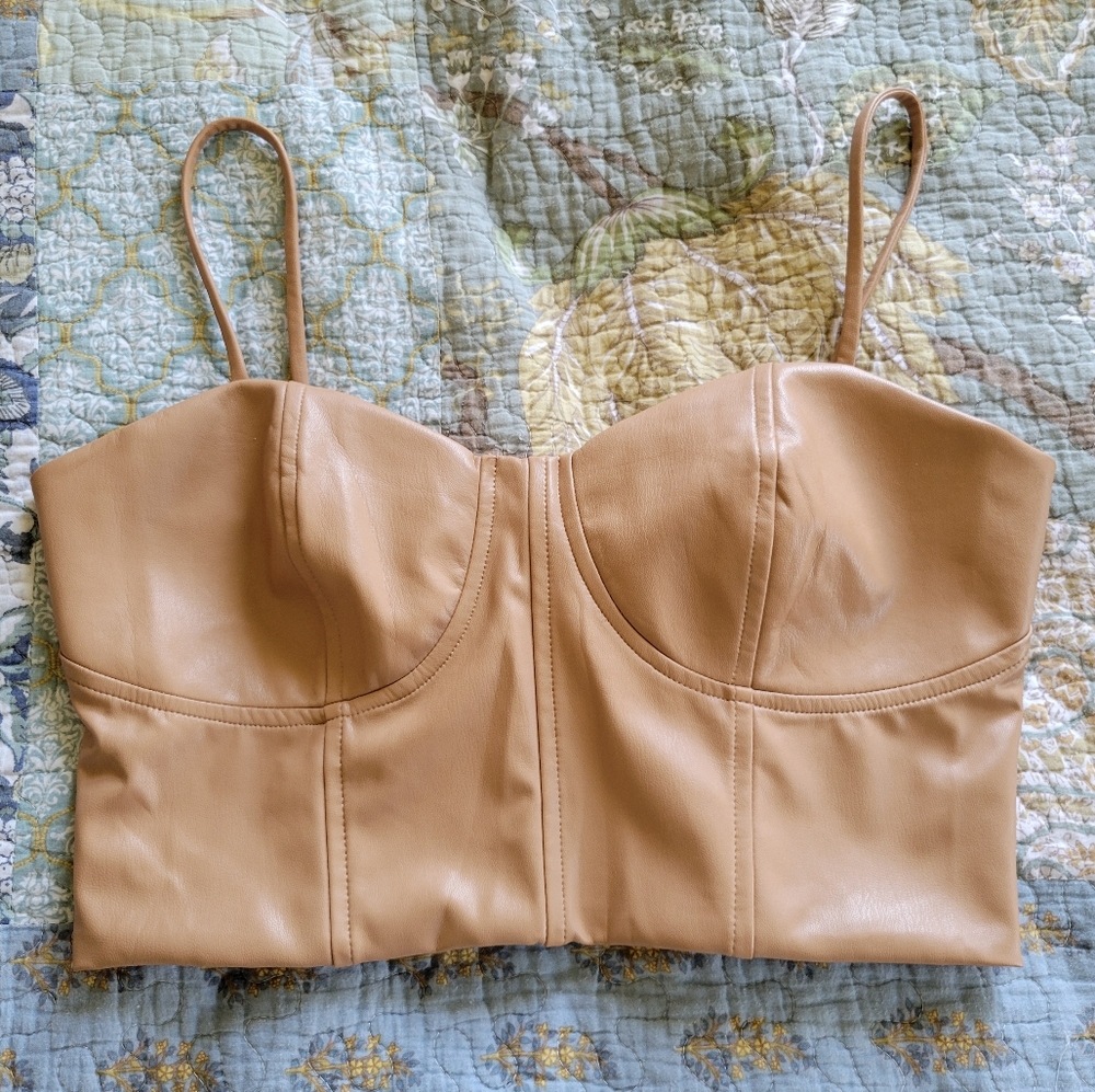 Express | Beige Faux Leather Crop Top